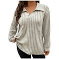 thumbnail image 2 of ClodeEU Women's Plus Size Turn Collar V Neck Ribbed Brushed Sweater,Long Sleeve Loose Top Beige,Womens Plus XXXXL, 2 of 8