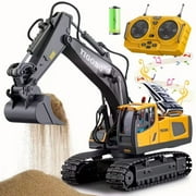 TEAMD Remote Control Excavator for Kids, 11 Channel RC Excavator Toys with Metal Shovel,Lights and Sounds, Construction Vehicle Toys, Birthday Gifts for 3-12 Years Boys Girls