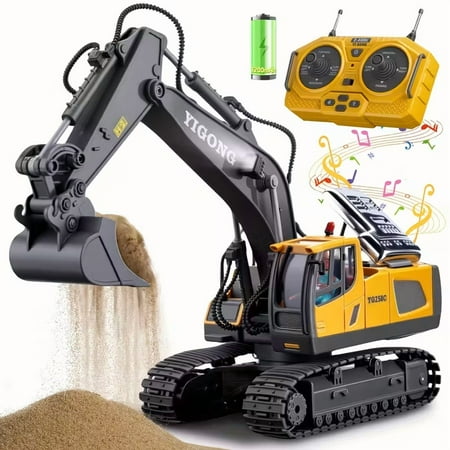 TEAMD Remote Control Excavator for Kids, 11 Channel RC Excavator Toys with Metal Shovel,Lights and Sounds, Construction Vehicle Toys, Birthday Gifts for 3-12 Years Boys Girls