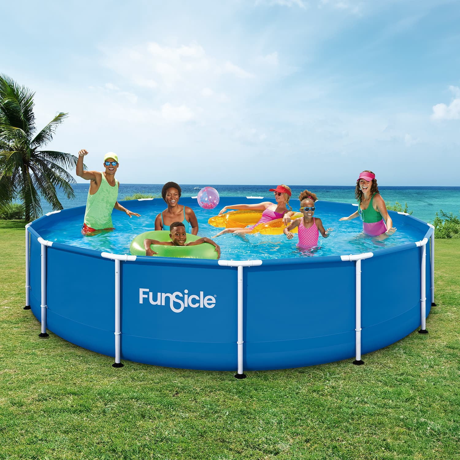 Funsicle Activity Above Ground Metal Frame Swimming Pool Set – with Skimmer Pump & Ladder, 14' x 36", Round, Blue