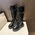 thumbnail image 2 of Women's Combat Riding Platform Knee High Boots Lace Up Fall Lug Sole Gothic Motorcycle Booties, 2 of 4
