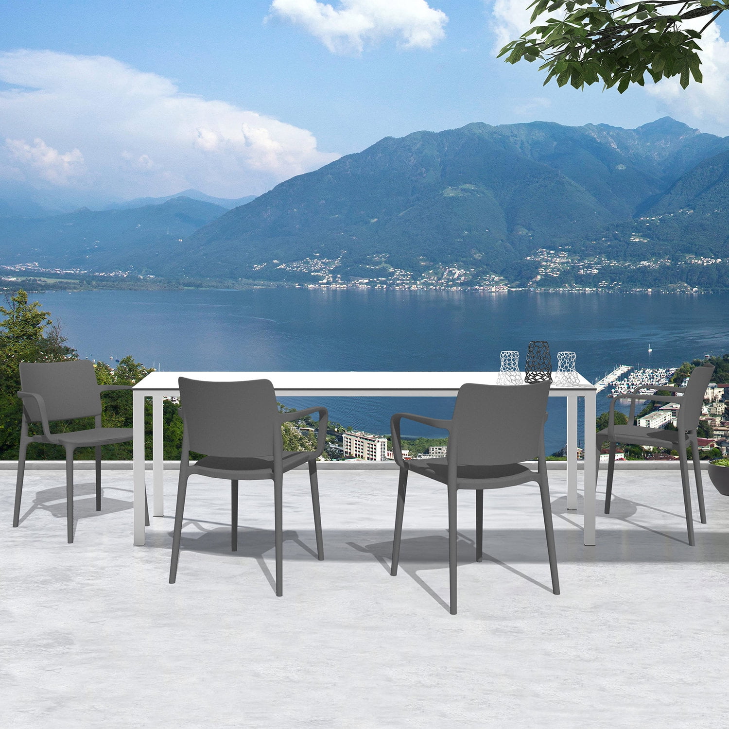 WRGHOME Garden Modern Outdoor/Indoor Plastic Resin Stacking Patio Dining Chairs (Set of 2) - ANTHRACITE