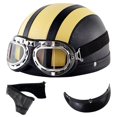 thumbnail image 1 of Casco de moto vintage CHAO cuero negro y amarillo con gafas, 1 of 3