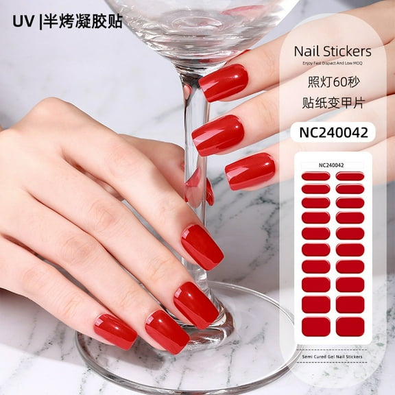 Solid color gel nail stickers uv light therapy semi-cured nail stickers