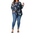 thumbnail image 2 of Agnes Orinda Plus Size Tops for Women Long Sleeve Tunic Pleated Crew Neck Dressy Casual Fall Blouses 1X Dark Blue, 2 of 6
