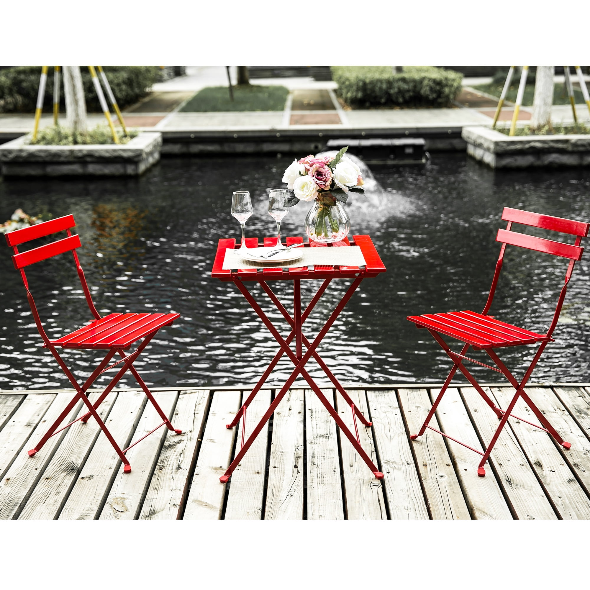 Merax 3 Piece Folding Bistro Set Outdoor Table Chairs Patio Garden Furniture