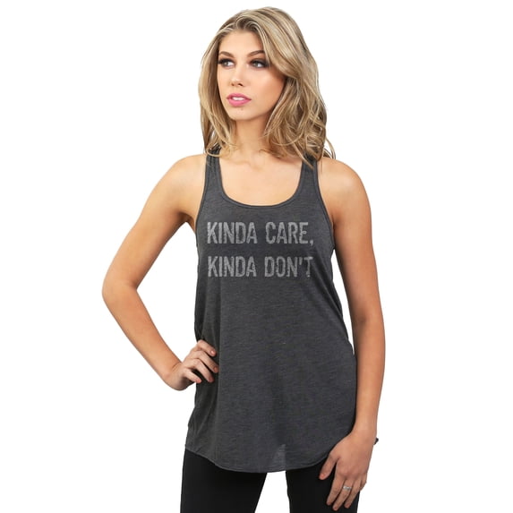 Kinda Care Kinda Don't Women's Fashion Sleeveless Flowy Racerback Workout Yoga Tank Top Charcoal Grey 2X-Large