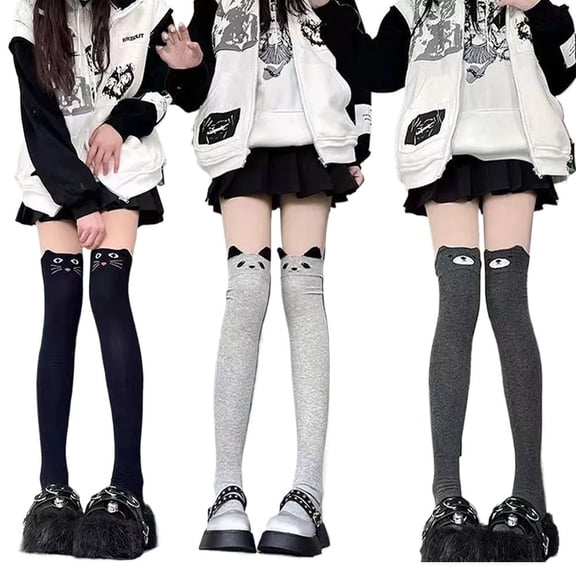 Cartoon Cat Thigh High Socks,Women Cute School Long Sockings,Sweet Animal Knee High Socks for Cosplay