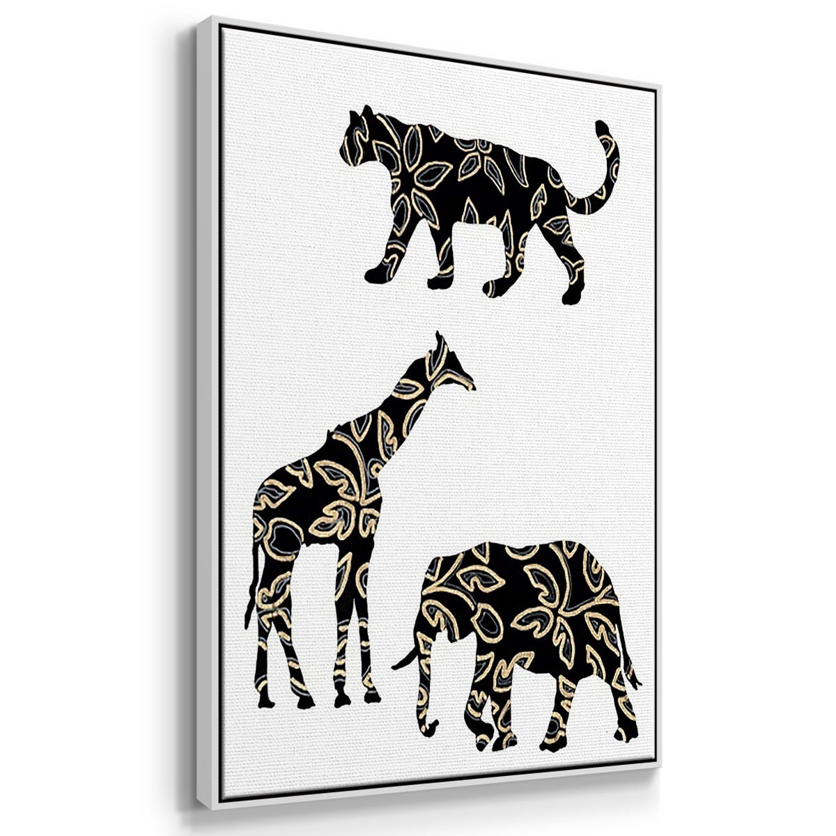 Ornamental Safari Animals I - Framed Premium Gallery Wrapped Canvas L Frame 3 Piece Set - Ready to Hang