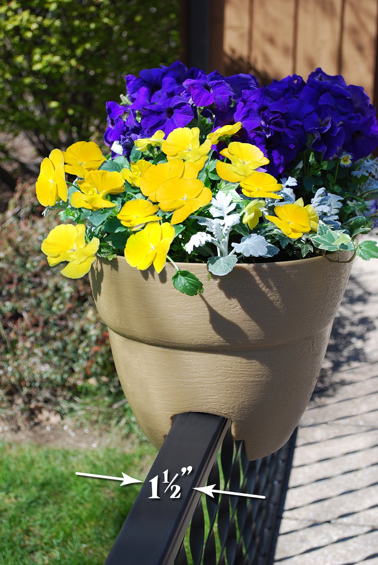 Bloomers Railing Planter with Drainage Holes – 24" Weatherproof Resin Planter –Sand