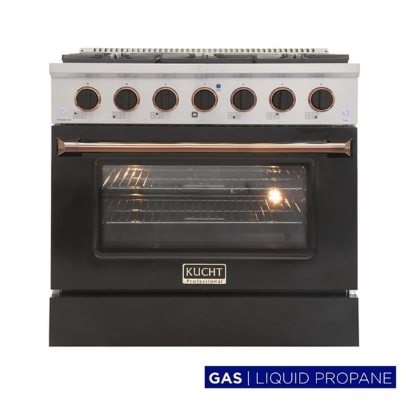 Pemberly Row 36" Stainless Steel Propane Gas Range in Silver/Black/Gold