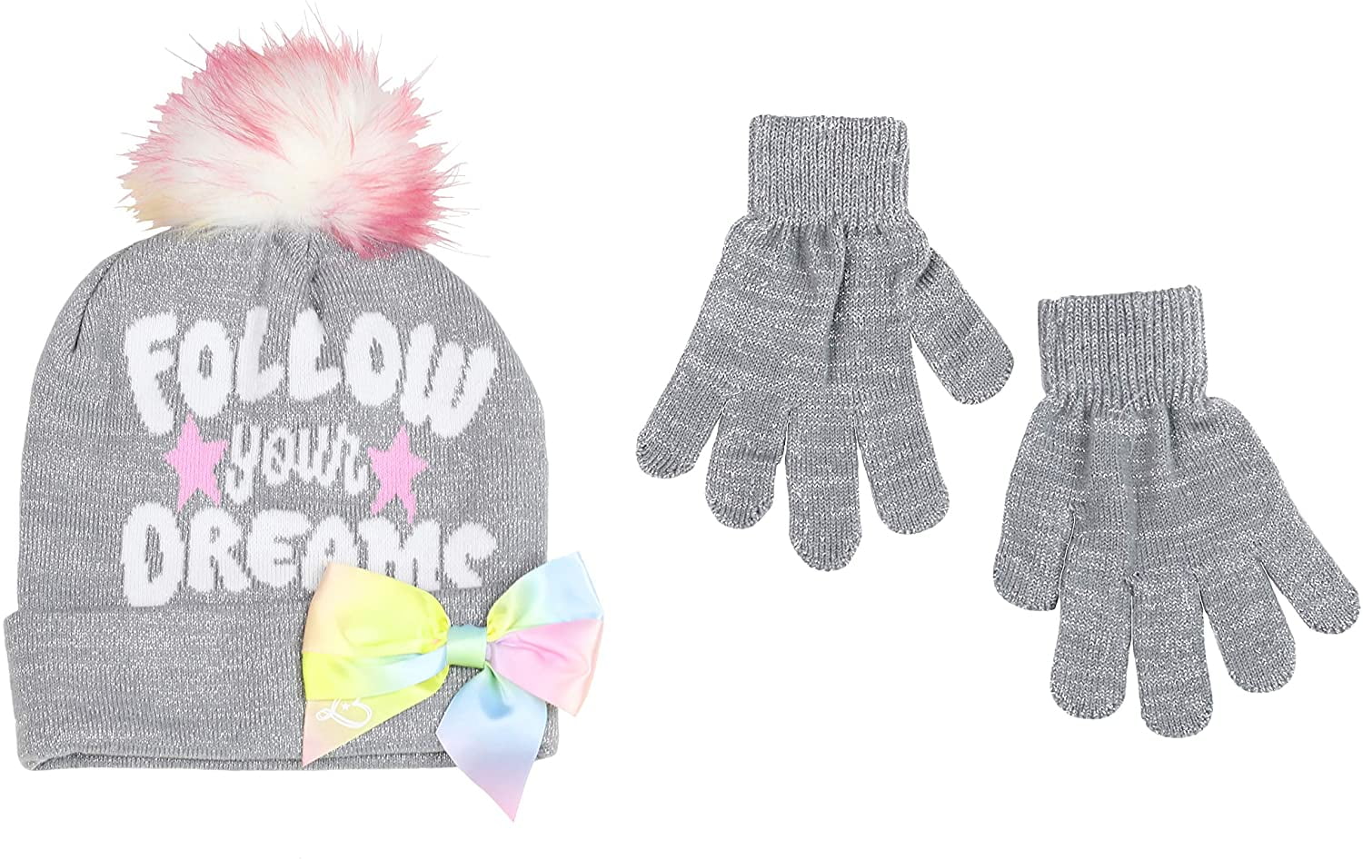 Nickelodeon JoJo Siwa Girls Winter Hat and Gloves Cold Weather Set Age 4-7 