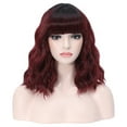 thumbnail image 4 of RightOn Wine Red Wig Black Red Ombre Wig for Women Short Curly Wavy Wig Wine Red Wig with Bangs Synthetic Wigs with Wig Cap, 4 of 9