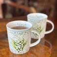 thumbnail image 5 of STP GOODS Lily of the Valley Bone China Mug Set of 2 in Gift Box 10.14 fl oz (300 ml) Floral Mugs Coffee and Tea Mugs for Latte Cocoa Chocolate, White and Green, 5 of 10
