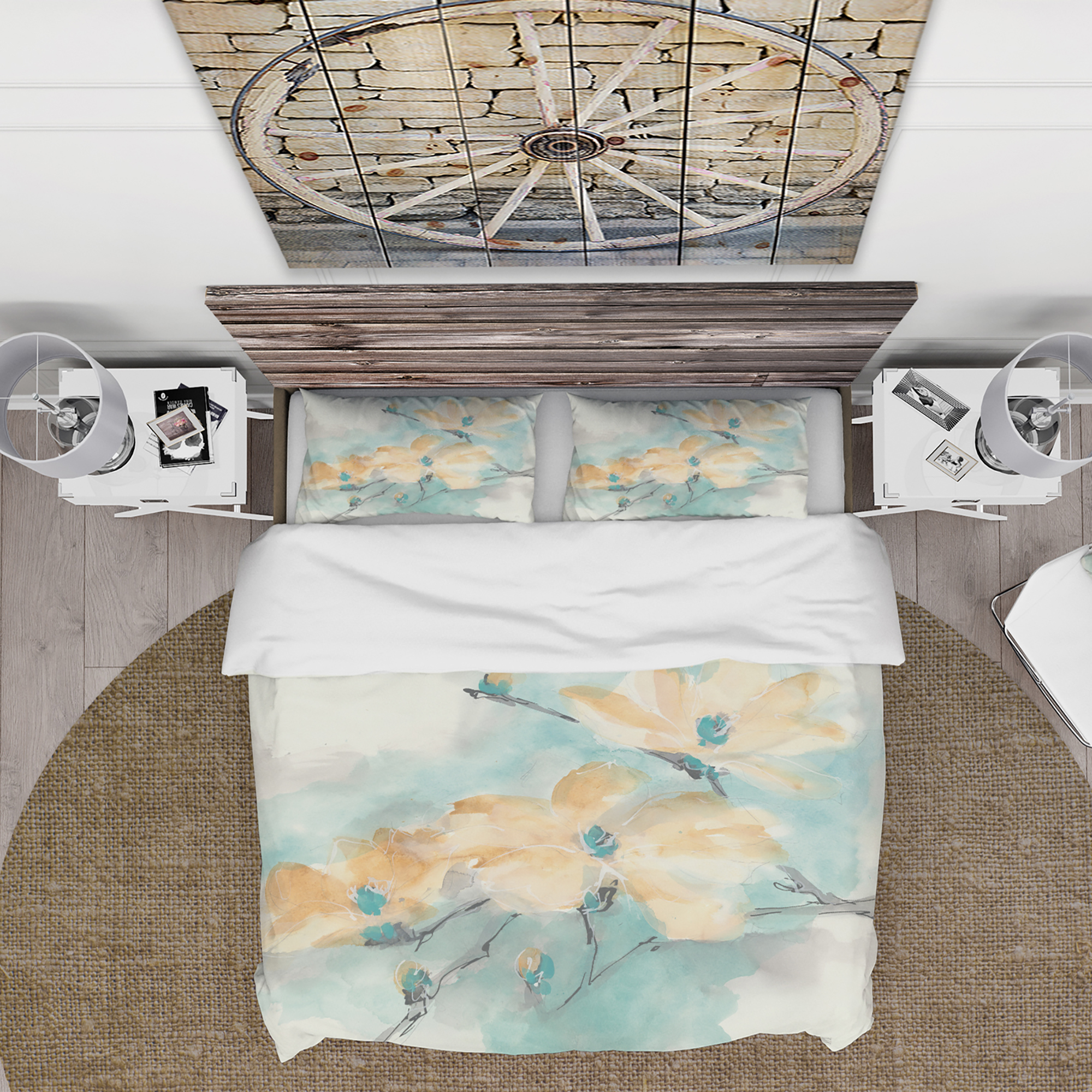 Designart 'Teal Buds II' Traditional Duvet Cover Set