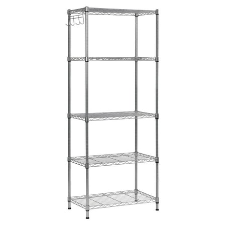Muscle Rack 5 Tier Wire Shelving Unit with Hooks in Silver