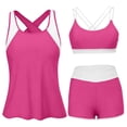 thumbnail image 3 of VBVC Women's 3 Piece High Waisted Tankini Set , Athletic Modest Bathing Suit For Women , Ladies' Color Block Workout Swimwear with Pockets,Hot Pink,S-2XL, 3 of 8