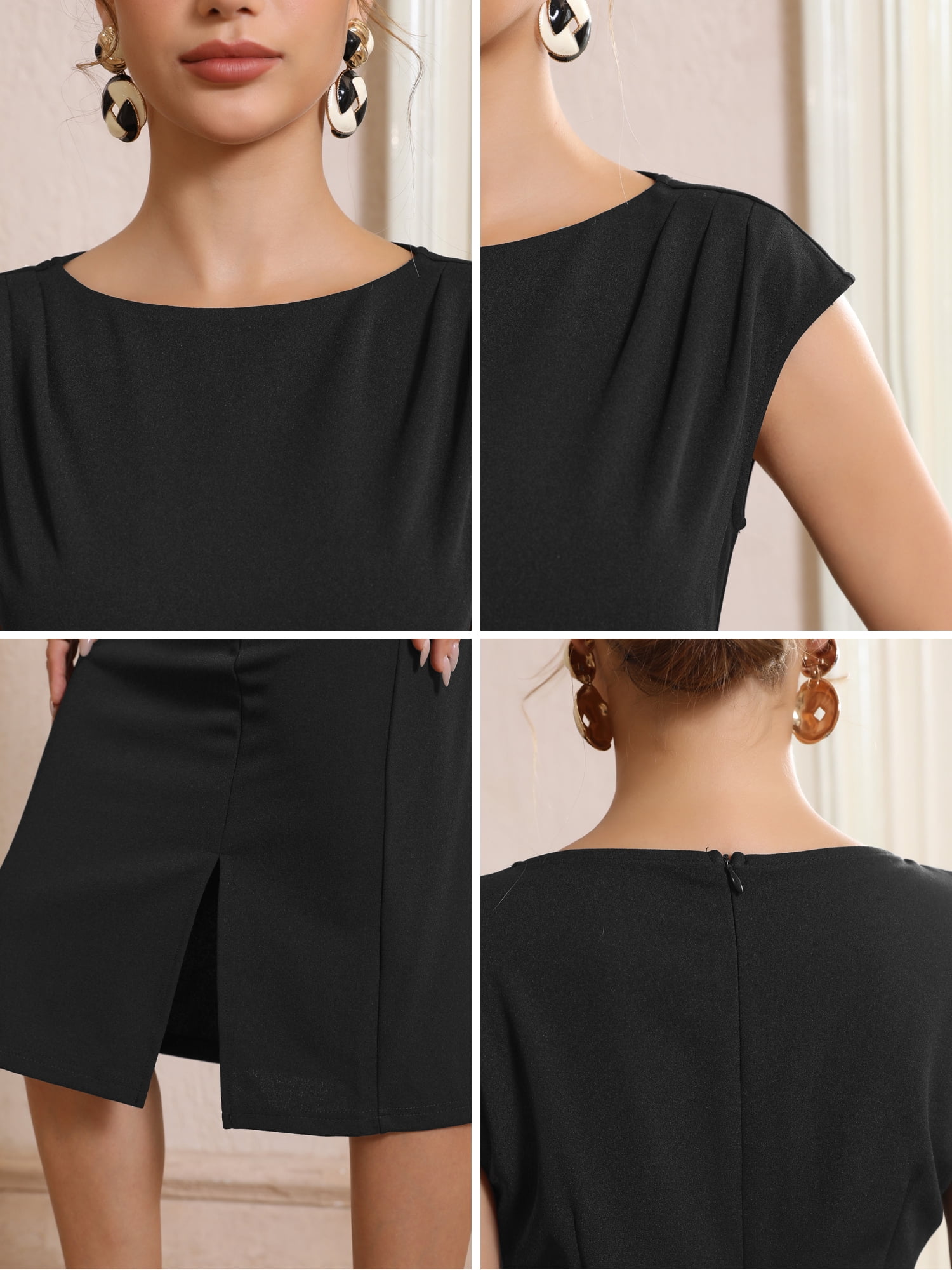 DARING DIVA Women's Sheath Sleeveless Boat Neck Ruched Midi Dresses 2XL Black