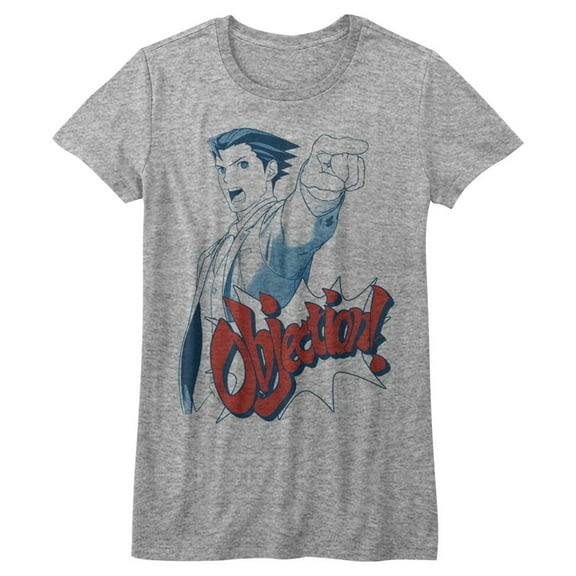 Ace Attorney Objection Gray Heather Junior Women's T-Shirt