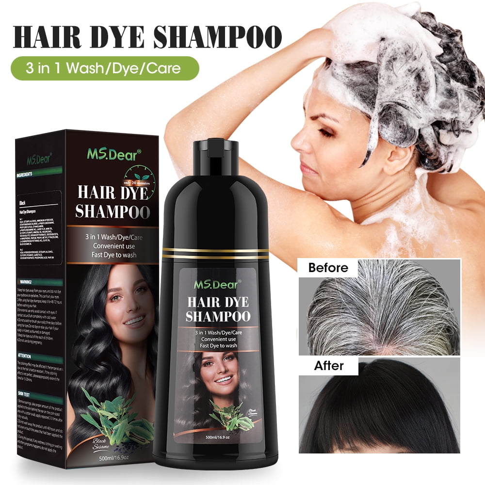 Hair Color Shampoo for Gray Hair, Magic Hair Dye Shampoo, Colors Hair in Minutes, Long Lasting 3 in 1 Hair Color, 400ml Black