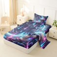 thumbnail image 2 of Castle Fairy Cosmic Gothic Skull Twin Sheets 3pcs,Neon Meteor Swirl Cloud Crescent Scene Bedding,Purple Cyan Black,1 Fitted Sheet,1 Flat Sheet and 1 Pillowcase, 2 of 6