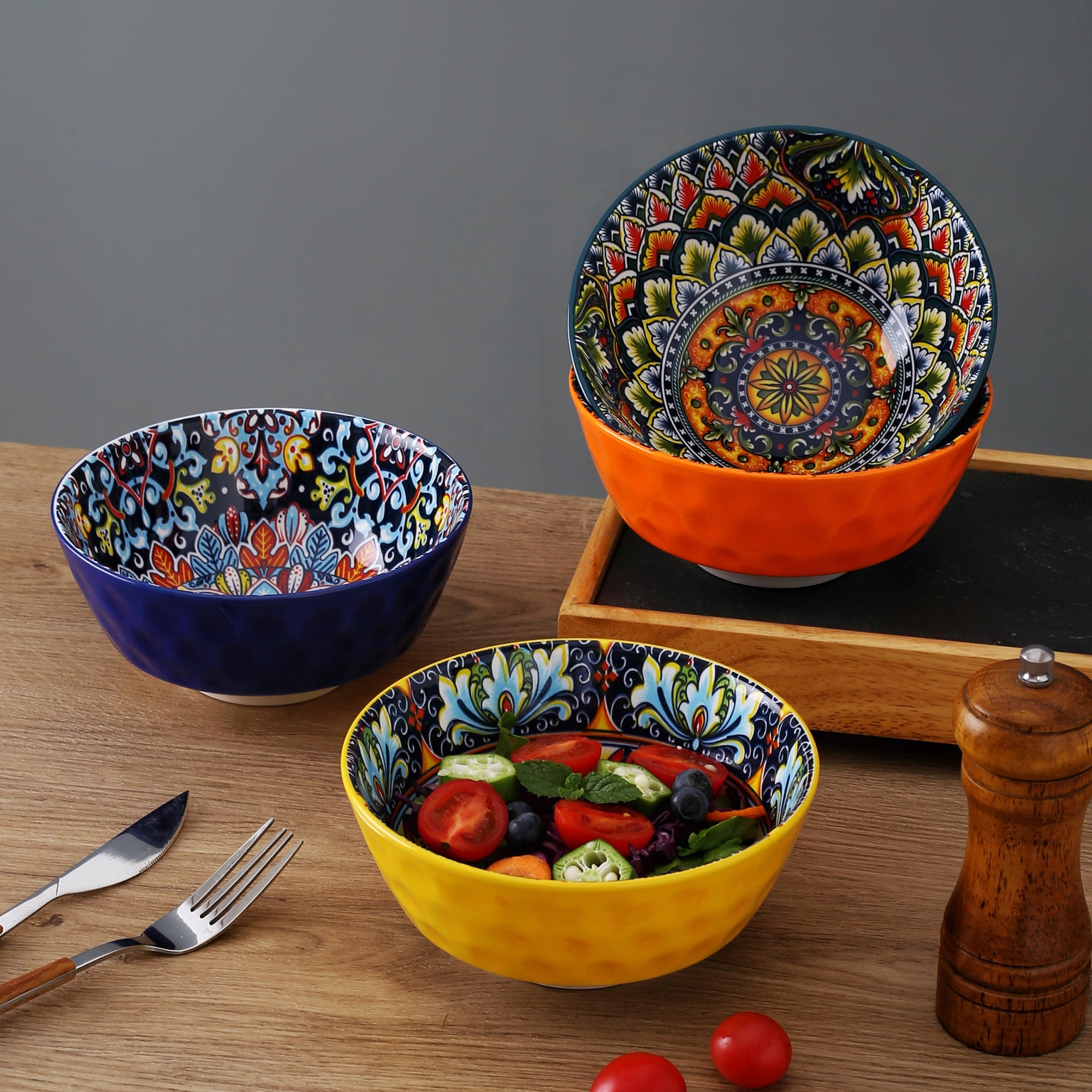 Artmica Porcelain Boho Cereal Bowls, Ceramic Soup Bowls Set of 4, 26 oz Colorful Bowls Set