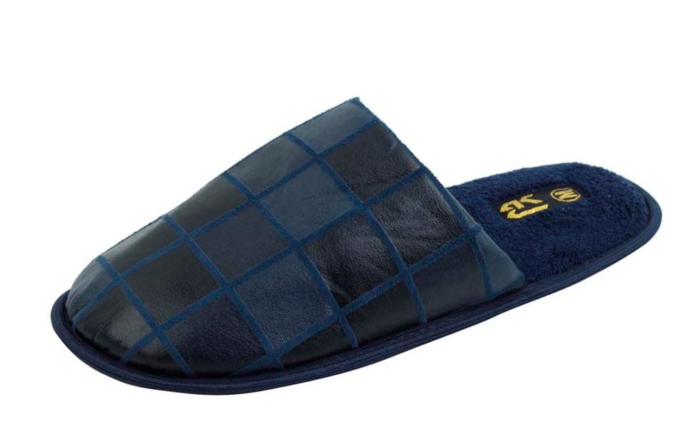 mens leather look slippers