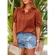 thumbnail image 4 of Camisa PRETTYGARDEN con Botones y Mangas Farol en Rojo Ladrillo M, 4 of 8
