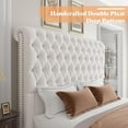 thumbnail image 3 of VanAcc Queen Size Bed Frame, 60" Tall Sleigh Headboard Bed with Velvet Upholstered Platform, Cream, 3 of 8