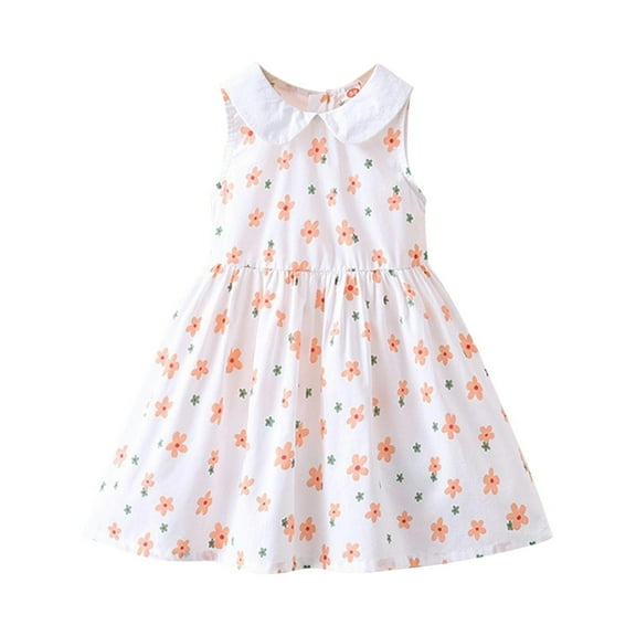 LLYWEY Girls Floral Collared Dresses, Toddler Girl Floral Sleeveless Dresses, Back Zipper Cotton Spring Summer Easter Casual Sundress Size 2-8 Years, Style BY-32, Pinks, 3T