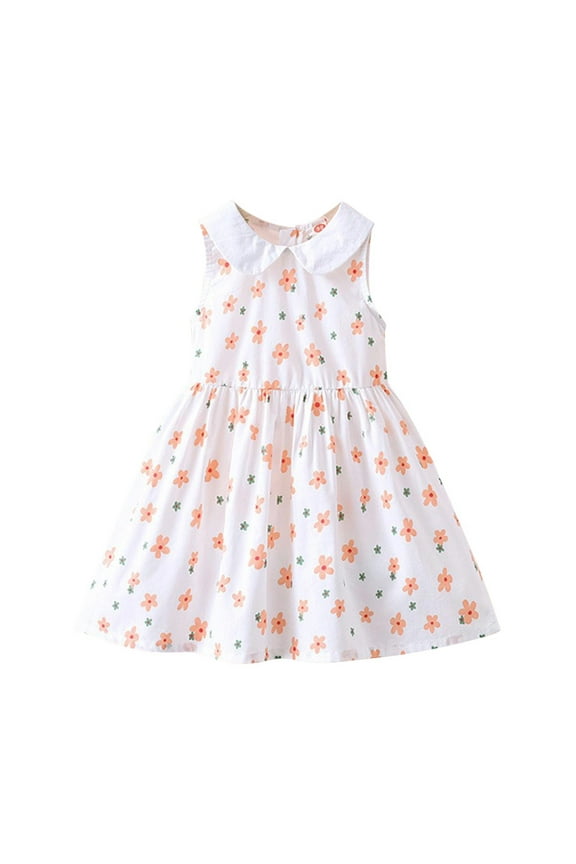 Girls Floral Collared Dresses, Toddler Girl Floral Sleeveless Dresses, Back Zipper Cotton Spring Summer Easter Casual Sundress Size 2-8 Years, Style BY-32, Pinks, 3T