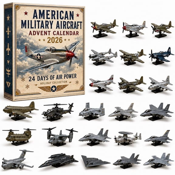 Aircraft Advent Calendar, Christmas Countdown Calendar, Vintage Fighter-Themed Ornament for Mantels Tabletops, Printed Acrylic Daily Aviation for Interactive Holiday