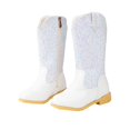 thumbnail image 4 of Wxirdiow Girls Cowgirl Boots Girls Cowgirl Boots Western Cowboy Boots For Toddler To Big Kids Square Toe Mid Calf Side Zipper Horse Riding Birthday White Size,3, 4 of 9