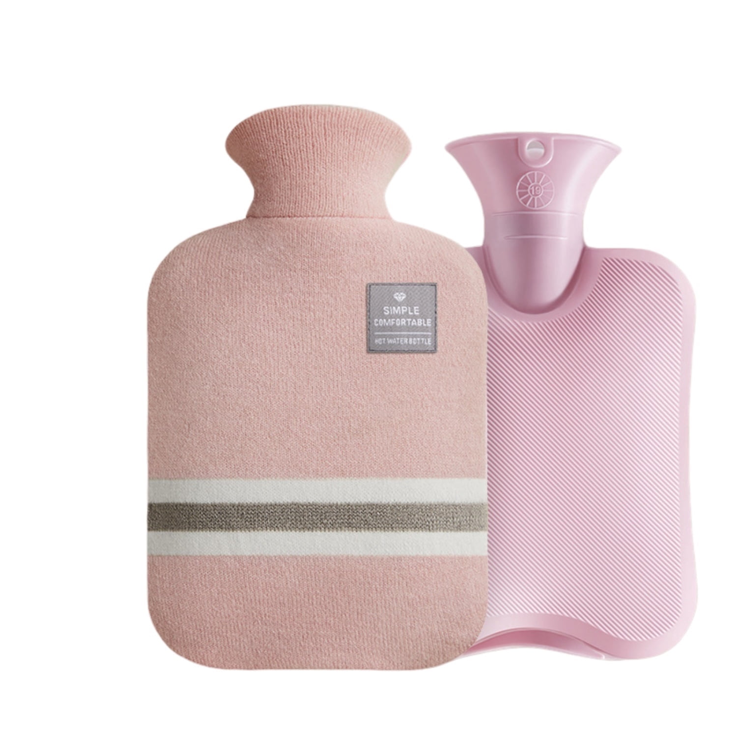 Hot Water Bottle 2L with Soft Cover, Large PVC Hot Water Bag for Pain Relief, Hand and Feet Warmer, Hot Cold Therapy, Classic Striped,Pink