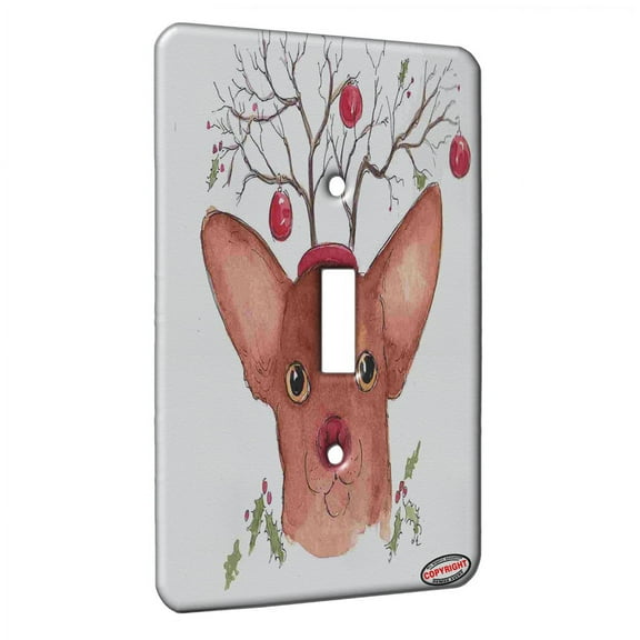 KuzmarK™ Single Gang Toggle Switch Wall Plate - Red Nose Reindeer Chiahuahua Christmas Dog Art by Denise Every