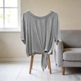 thumbnail image 5 of IUYRTFE Women's Short Sleeve Tie Front Top Loose Fit Casual Summer Blouse with Knot Hem, 5 of 6