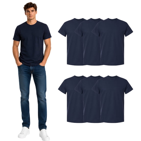 Gildan Men's Heavy Cotton Short Sleeve T-Shirt, 100-Cotton Crew Neck Tee, Navy 6 Pack Bulk Tee, S