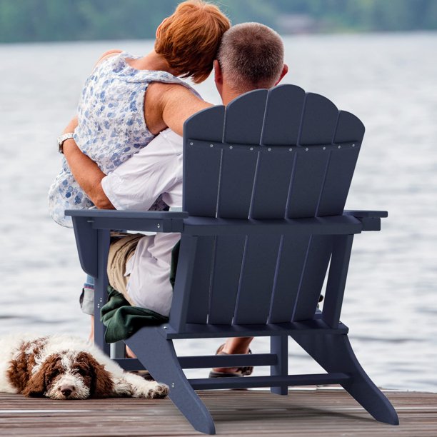 Folding Plastic Outdoor Patio Adirondack Chair，Navy Blue