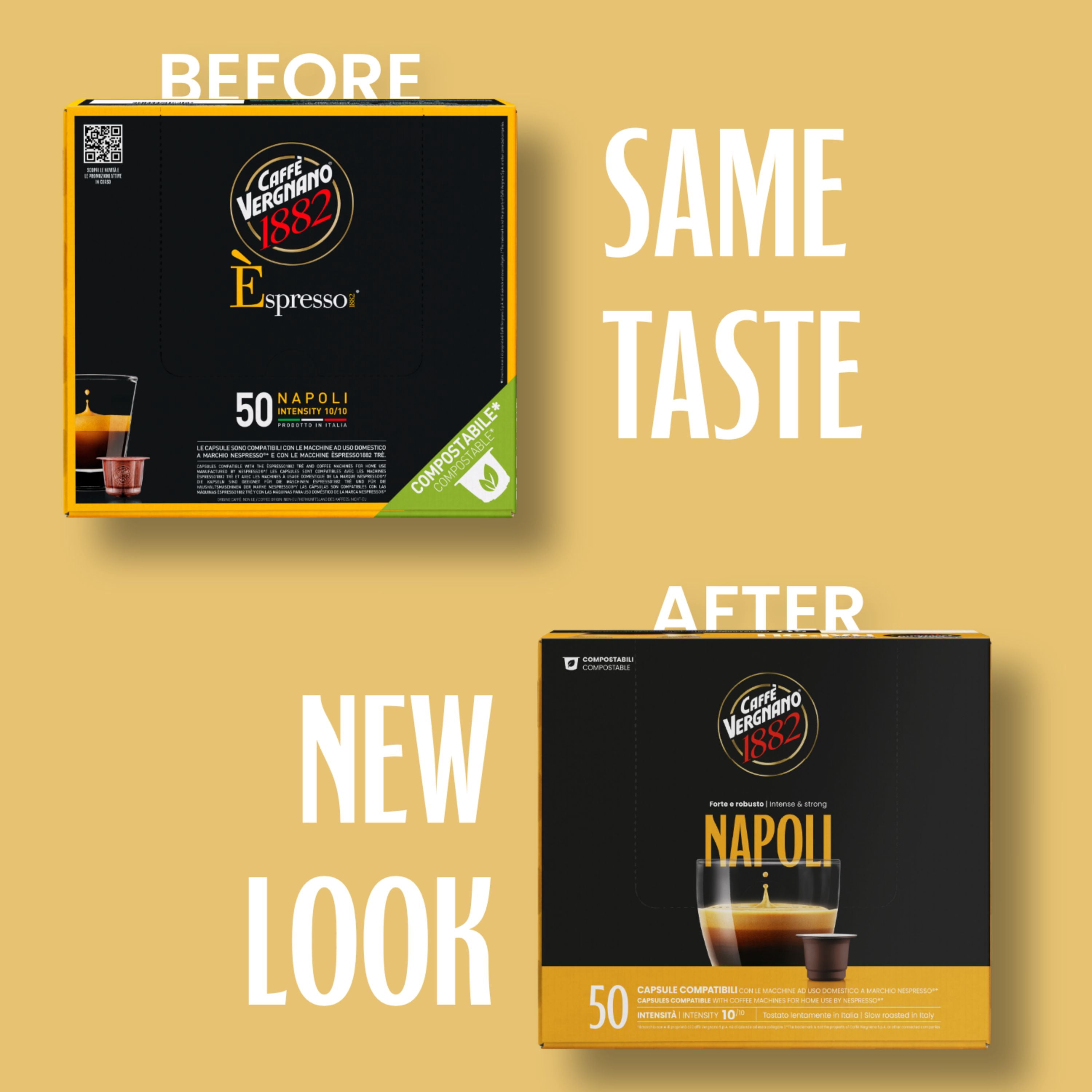 Caffe Vergnano 1882 Medium Roast Espresso Original Line Machine Compatible Capsules, Single-Serve Arabica Robusta Espresso Coffee, Italian Coffee for Nespresso Machines, Intensity 10/10, Napoli,50 Ct