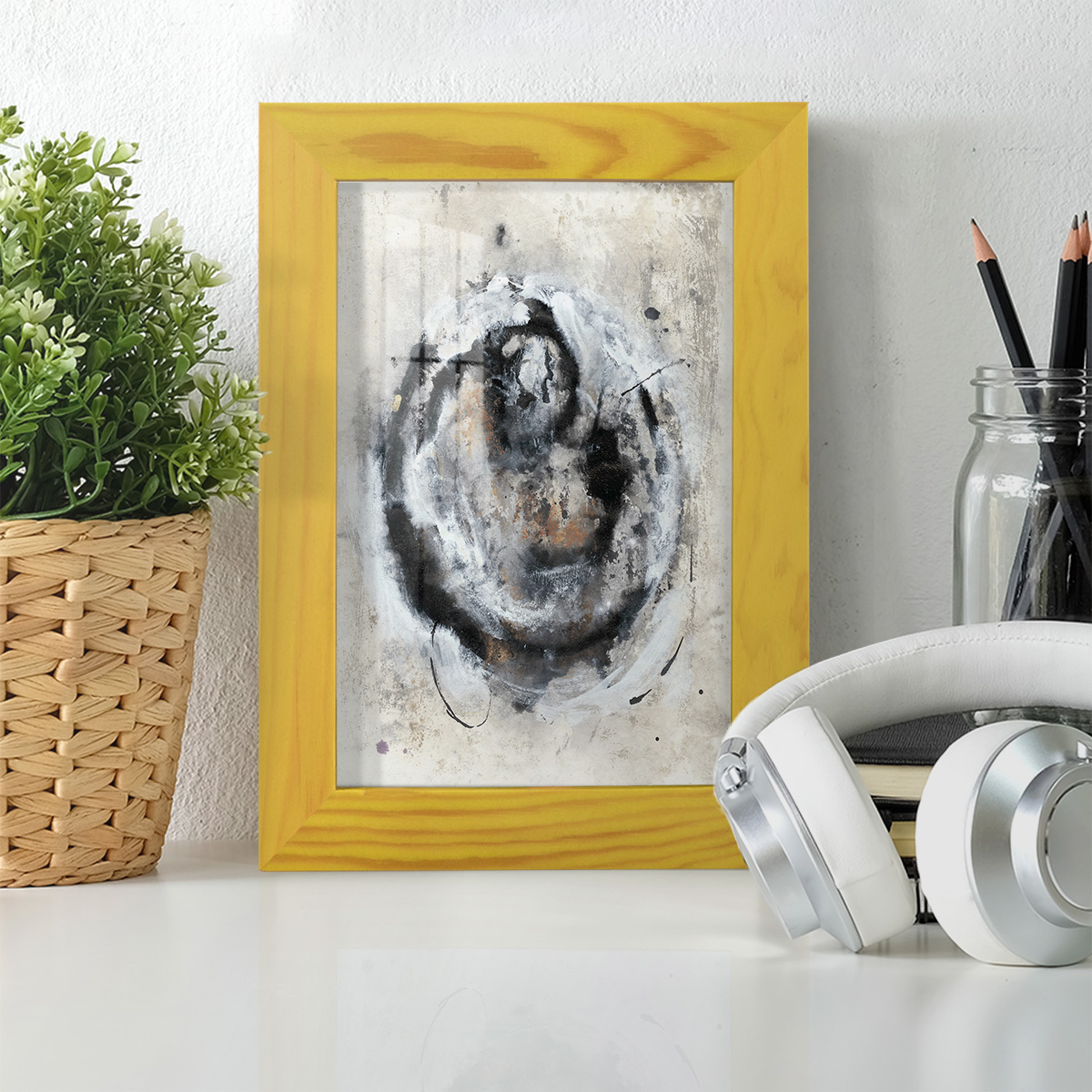 Circular Energy III -Framed Print w/glass-Sunflower Yellow