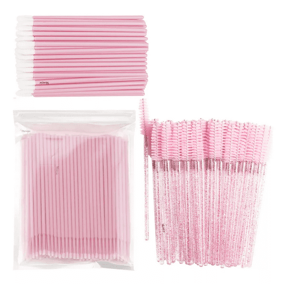 100 Microbrush + 50 Cepillos Desechables Para Pestañas Cejas Rosa