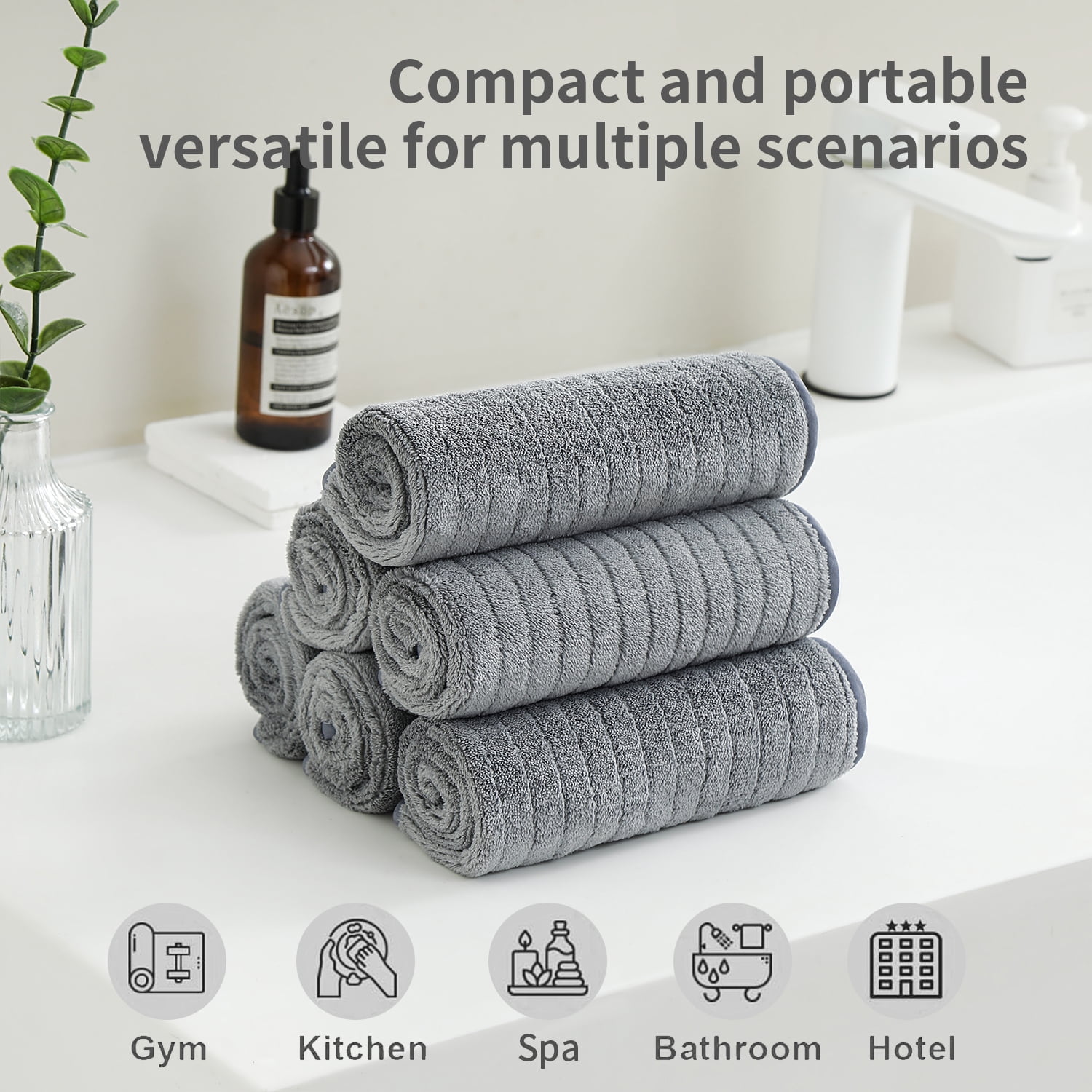 Jessy Home 24 Pack Dark Gray Stripe Washcloths for Bathroom 13x13 Inch Ultra Soft Hand Face Towels