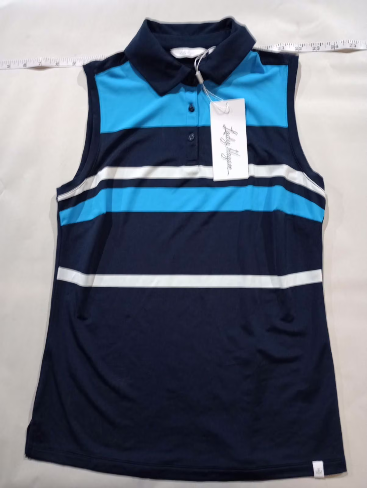 Walter Hagen Womens Stripe Sleeveless Golf Polo Blue Multi Stripe Size XS NWT