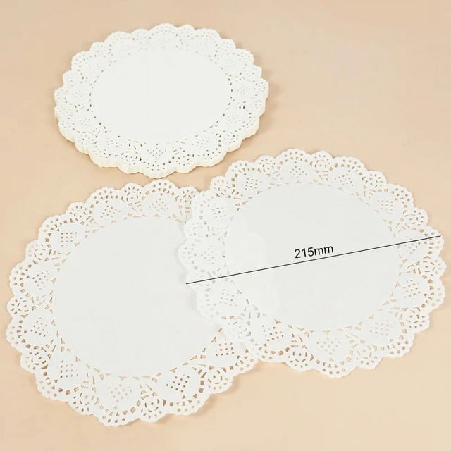 BUYISI 100Pcs Round Paper Lace Doilies Cake Placemat Party Wedding Baking Decoration Creative Craft Napkins Placemat Table Decoration 8.5 Inches Round White 100Pack
