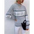 thumbnail image 2 of Women’s Snowflake Christmas Sweater Casual Long Sleeve Knitted Pullover Sweaters Crewneck Loose Jumper Tops, 2 of 6