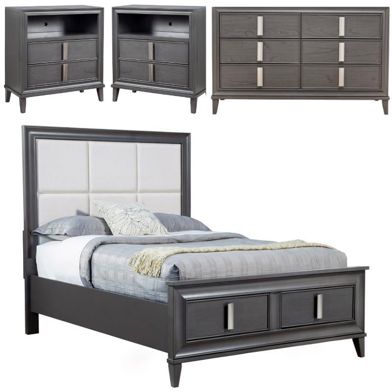 Home Square 4 Piece Set with Queen Storage Platform Bed TV Media Chest ...