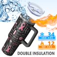 thumbnail image 5 of Pink Breast Cancer Awareness Pattern Tumbler with Handle and Lid,40oz Double Wall Vacuum Insulated Tumbler,Cups Gift for Women and Men, 5 of 7