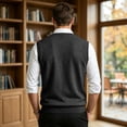 thumbnail image 5 of Dwellite Sweater Vest for Men Casual Sleeveless Knit Pullover V Neck Solid Knit Business Office Fall Winter Sweaters Dark Gray S, 5 of 8