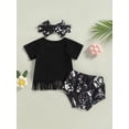 thumbnail image 4 of Bagilaanoe 3pcs Newborn Baby Girl Short Pants Set Letter Print Short Sleeve Tassel T-shirt Tops + Shorts + Headband 6M 12M 18M 24M Infant Casual Summer Outfits, 4 of 8