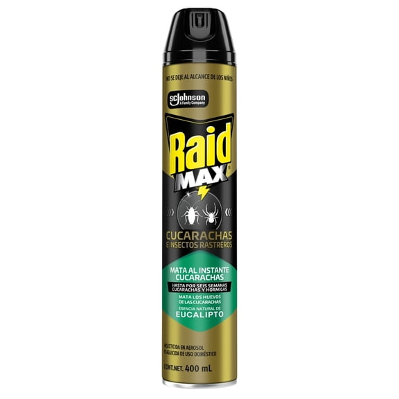 Insecticida en Aerosol Raid Max Mata Cucarachas e Insectos Rastreros Esencia Eucalipto 400 mL